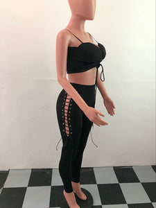 Curiosity Side Bra Top And Lace Up Pant Set #Straps #Lace Up SA-BLL282787-4 Sexy Clubwear and Pant Sets by Sexy Affordable Clothing
