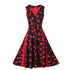 Printed Front Buttoned Vintage Dress #Red #Black