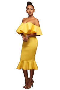 Off-The-Shoulder Ponti Midi Dress  SA-BLL36150-1 Fashion Dresses and Midi Dress by Sexy Affordable Clothing