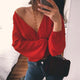 Two-Ways Wear Backless Knot Deep V-Neck Chiffon Blouse #Red #Blouse SA-BLL613-1 Women's Clothes and Blouses & Tops by Sexy Affordable Clothing