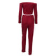 Red Ribbed Knit Off Shoulder Two Piece Set #Long Sleeve #Two Pieces #High Waist SA-BLL2183-2 Sexy Clubwear and Pant Sets by Sexy Affordable Clothing