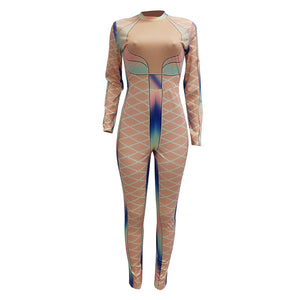 Multi-color Printed Sexy Nude Fitting Clubbing Jumpsuit #Nude #Printed SA-BLL55581-2 Women's Clothes and Jumpsuits & Rompers by Sexy Affordable Clothing