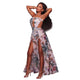 Marissa Ivory Printed Slit Legs Bodysuit Maxi Dress #Maxi Dress #Bodysuit SA-BLL5019-1 Fashion Dresses and Maxi Dresses by Sexy Affordable Clothing