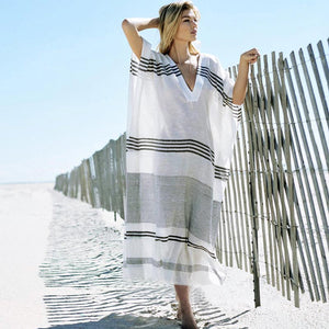 Striped Beach Caftan with Deep V-neck and Wide Armhole #Beach Dress # SA-BLL38216 Sexy Swimwear and Cover-Ups & Beach Dresses by Sexy Affordable Clothing