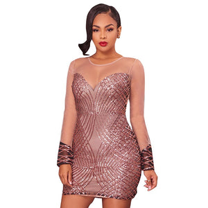 Celeste Bronze Sequins Nude Mesh Dress #Mini Dress #Bandage Dress #Bronze SA-BLL2090 Fashion Dresses and Bodycon Dresses by Sexy Affordable Clothing