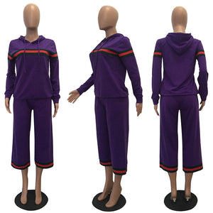 Leisure Hooded Collar Patchwork Purple Cotton Two-piece Pants Set #Tracksuit #Two Piece #Hooded SA-BLL28017-4 Sexy Clubwear and Pant Sets by Sexy Affordable Clothing