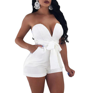 Sexy Strapless Sweetheart Plain Rompers With Belt #White #V-Neck #Strapless SA-BLL55511-2 Women's Clothes and Jumpsuits & Rompers by Sexy Affordable Clothing