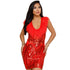 Women Sequins Feather Party Cocktail Dress #Red #Sequin