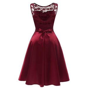 Lace Sleeveless Dovetail Bridesmaid Dress With Bow #Lace #Red #Vintage #A-Line #Slash Neck SA-BLL36163-2 Fashion Dresses and Midi Dress by Sexy Affordable Clothing