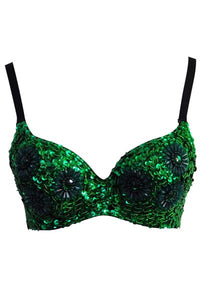 Floral Studded Bead and Sequin Bra Top Green  SA-BLL3223-2 Sexy Lingerie and Bra and Bikini Sets by Sexy Affordable Clothing