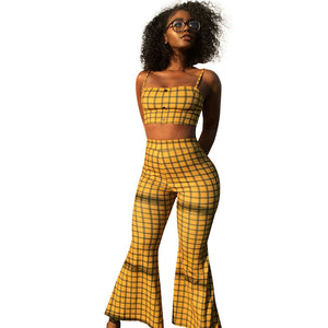 Casual Plaid Two-piece Set With Wide Leg #Two Piece #Plaid SA-BLL282694 Sexy Clubwear and Pant Sets by Sexy Affordable Clothing