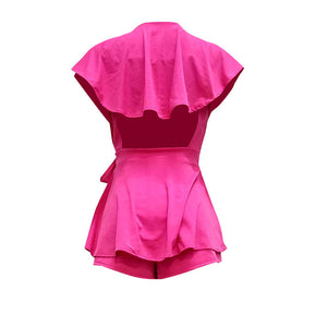 Cutout Back V Neck Ruffled Wrap Flared Romper #V Neck #Ruffled SA-BLL55560-1 Women's Clothes and Jumpsuits & Rompers by Sexy Affordable Clothing
