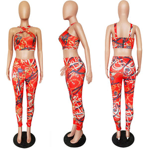 Printing Slim Casual Two-piece Set #Two Pieces #Zipper #Print SA-BLL282572-2 Sexy Clubwear and Pant Sets by Sexy Affordable Clothing