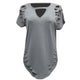 Womens Plus Size Ripped Cut Out Plain Short Sleeve T Shirt Grey #Grey SA-BLL493-3 Women's Clothes and Women's T-Shirts by Sexy Affordable Clothing