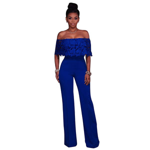 Sexy Lace Ruffled Off Shoulder Slinky Jumpsuit With Wide Leg #Lace #Slash Neck #Off The Shoulder SA-BLL55587-3 Women's Clothes and Jumpsuits & Rompers by Sexy Affordable Clothing