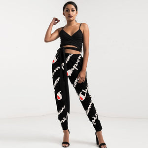 Women Loose Printing Sports Joggers #Black SA-BLL435-2 Women's Clothes and Pants and Shorts by Sexy Affordable Clothing