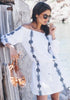White Beach Dress with Navy Embroidery