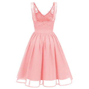 Lace Upper Backless Sleeveless Skater Dress #Lace #Pink #Sleeveless #Zipper SA-BLL36208-1 Fashion Dresses and Midi Dress by Sexy Affordable Clothing