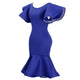 Blue Mermaid Party Dress with Ruffle Sleeves #Plus Size #Sleeveless #Ruffles SA-BLL36019 Fashion Dresses and Midi Dress by Sexy Affordable Clothing