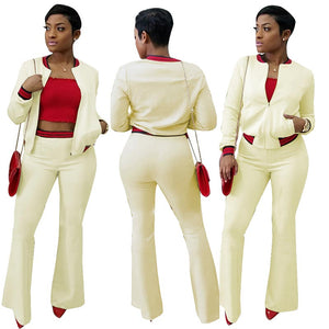 Leisure Wide Leg Pants Suit #White #Two Piece SA-BLL28055-1 Sexy Clubwear and Pant Sets by Sexy Affordable Clothing