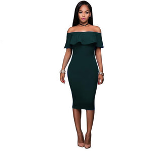Ocala Green Off-The-Shoulder Ruffle Dress #Midi Dress #Green SA-BLL36132-4 Fashion Dresses and Midi Dress by Sexy Affordable Clothing