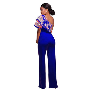 Felicia Blue One Shoulder Ruffle Jumpsuit #Jumpsuit #Blue SA-BLL55352-1 Women's Clothes and Jumpsuits & Rompers by Sexy Affordable Clothing