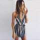Blue Khaki Striped Floral Pint Plunge Tassel Trim Back Beach Romper #Romper #Blue SA-BLL55339 Women's Clothes and Jumpsuits & Rompers by Sexy Affordable Clothing