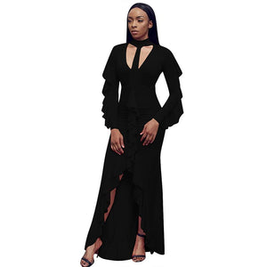 Occassional Long Ruffle Gown With Irregular Hem #Maxi Dress #Black #Ruffle SA-BLL51155-2 Fashion Dresses and Maxi Dresses by Sexy Affordable Clothing