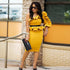 Ruffle One Sleeve Peplum Top Bodycon Dress #Bodycon Dress #Yellow