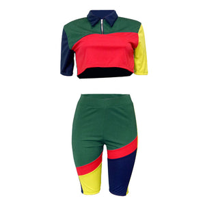 Colorful Green Soul Color-block Short Set #Two Piece #Colorful SA-BLL282720-2 Sexy Clubwear and Pant Sets by Sexy Affordable Clothing