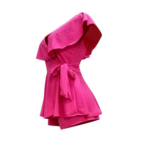 Cutout Back V Neck Ruffled Wrap Flared Romper #V Neck #Ruffled SA-BLL55560-1 Women's Clothes and Jumpsuits & Rompers by Sexy Affordable Clothing