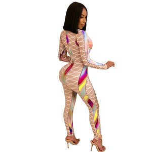 Multi-color Printed Sexy Nude Fitting Clubbing Jumpsuit #Nude #Printed SA-BLL55581-3 Women's Clothes and Jumpsuits & Rompers by Sexy Affordable Clothing