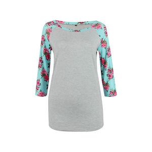 Floral Print Raglan Sleeve Grey Top #Tops #Grey SA-BLL649-2 Women's Clothes and Blouses & Tops by Sexy Affordable Clothing