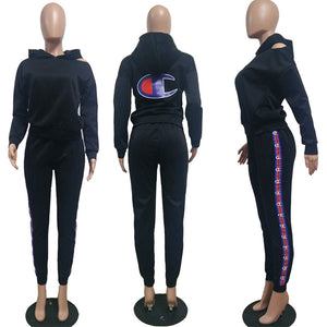Lovely Casual Hooded Collar Printed Black Two Pieces Pant Set #Black #Two Piece #Hooded SA-BLL27794 Sexy Clubwear and Pant Sets by Sexy Affordable Clothing