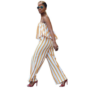 Striped Print Strapless Overlay Jumpsuit #Strapless #Print #Stripped SA-BLL55338 Women's Clothes and Jumpsuits & Rompers by Sexy Affordable Clothing