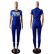 Short Sleeve Letters T-Shirt and Sports Pants #Blue #Two Piece SA-BLL28205-4 Sexy Clubwear and Pant Sets by Sexy Affordable Clothing