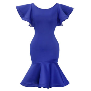 Blue Mermaid Party Dress with Ruffle Sleeves #Plus Size #Sleeveless #Ruffles SA-BLL36019 Fashion Dresses and Midi Dress by Sexy Affordable Clothing