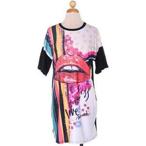 Digital Printing T-shirt Dresses #Print #Digital #Big Mouth Pattern SA-BLL282538 Fashion Dresses and Mini Dresses by Sexy Affordable Clothing