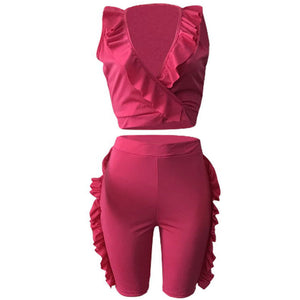 Sleeveless Solid Flounced Casual Suit #Sleeveless #Two Piece #Flounced #Rose SA-BLL282638-3 Sexy Clubwear and Pant Sets by Sexy Affordable Clothing