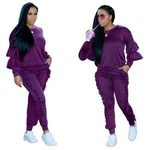 Fatima Ruffle Jogger Set #Two Piece #Ruffle SA-BLL28020-6 Sexy Clubwear and Pant Sets by Sexy Affordable Clothing