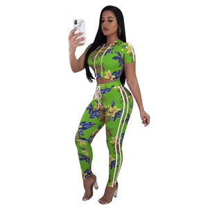 Casual Hooded Collar Floral Printed Two-Piece Pants Set #Short Sleeve #Two Piece #Hooded #Print SA-BLL282449-1 Sexy Clubwear and Pant Sets by Sexy Affordable Clothing