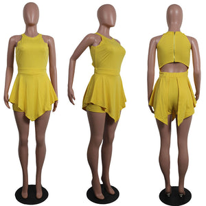 Round Neck Patchwork One-piece Short Romper #Yellow #Round Neck #Irregular SA-BLL55518-4 Women's Clothes and Jumpsuits & Rompers by Sexy Affordable Clothing