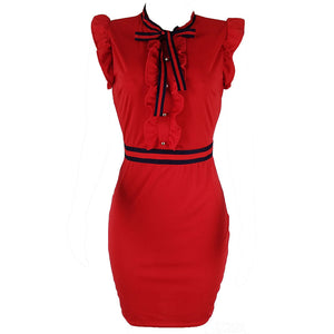Fashion Round Neck Ruffle Design Knee Length Dress #Red #Ruffle #Round Neck SA-BLL36223-5 Fashion Dresses and Midi Dress by Sexy Affordable Clothing