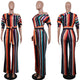 One Off Shoulder Print Colorful Striped Jumpsuit w/ Belt #One Shoulder #Striped SA-BLL55515-3 Women's Clothes and Jumpsuits & Rompers by Sexy Affordable Clothing