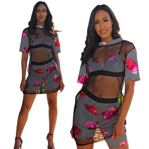 Flower Statement Floral Stripe Short Set #Striped #Floral SA-BLL282685 Sexy Clubwear and Pant Sets by Sexy Affordable Clothing
