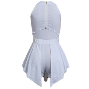 Round Neck Patchwork One-piece Short Romper #White #Round Neck #Irregular SA-BLL55518-2 Women's Clothes and Jumpsuits & Rompers by Sexy Affordable Clothing