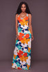 Betsey Multi-Color Floral Print CrissCross Back Maxi Dress