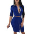 Half Sleeves Office Dress With Turn-down Collar #Blue