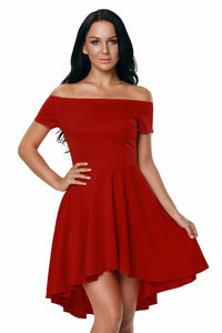 Sexy Elegant Women Party Dress Off Shoulder Burgundy Skater Dress Vestidos de Festa