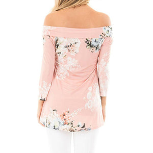 Sexy Off Shoulder Drape Floral 3/4 Sleeve Loose Casual Tops #Tops #Pink SA-BLL621-1 Women's Clothes and Blouses & Tops by Sexy Affordable Clothing